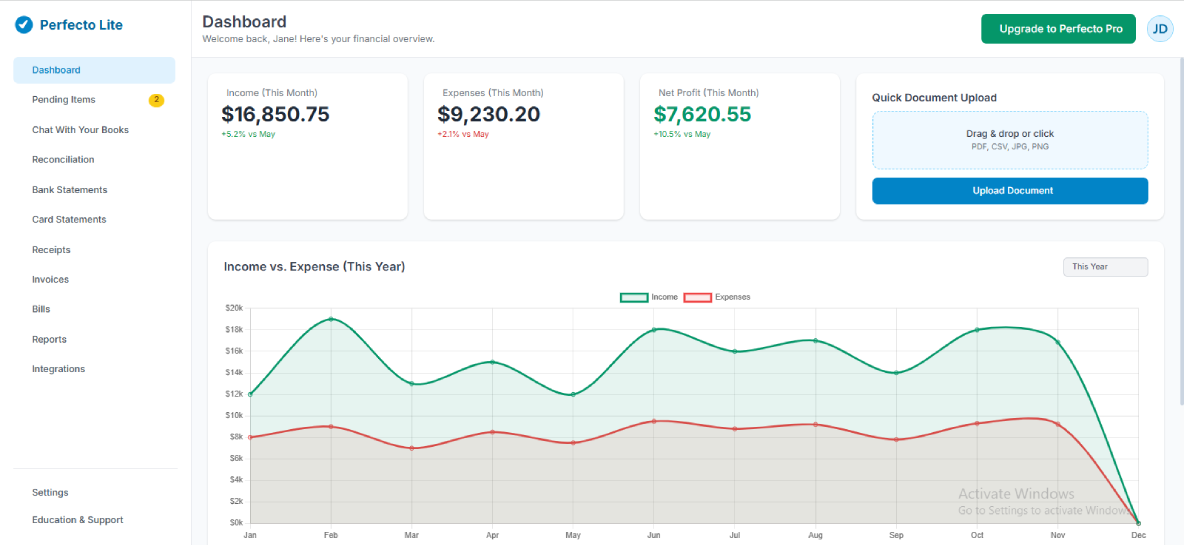 Perfecto Lite Interface Mockup
